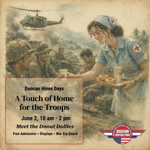 Donut Dollies reenactment at Aviation Heritage Park with wartime snacks during Duncan Hines Days