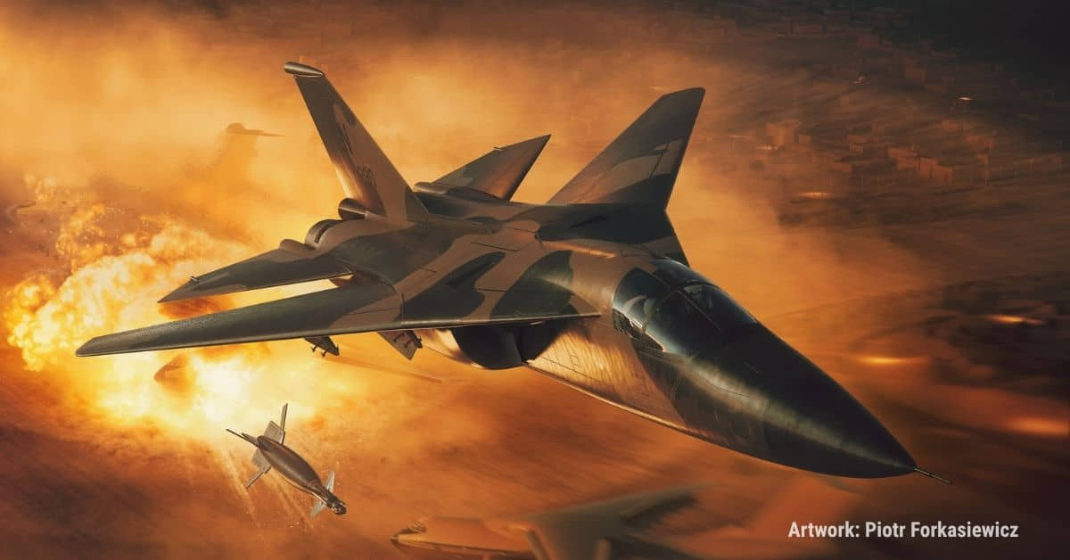 Artwork depicting a U.S. Air Force F-111F during Operation El Dorado Canyon, the 1986 air strike led by Colonel Arnold Franklin.